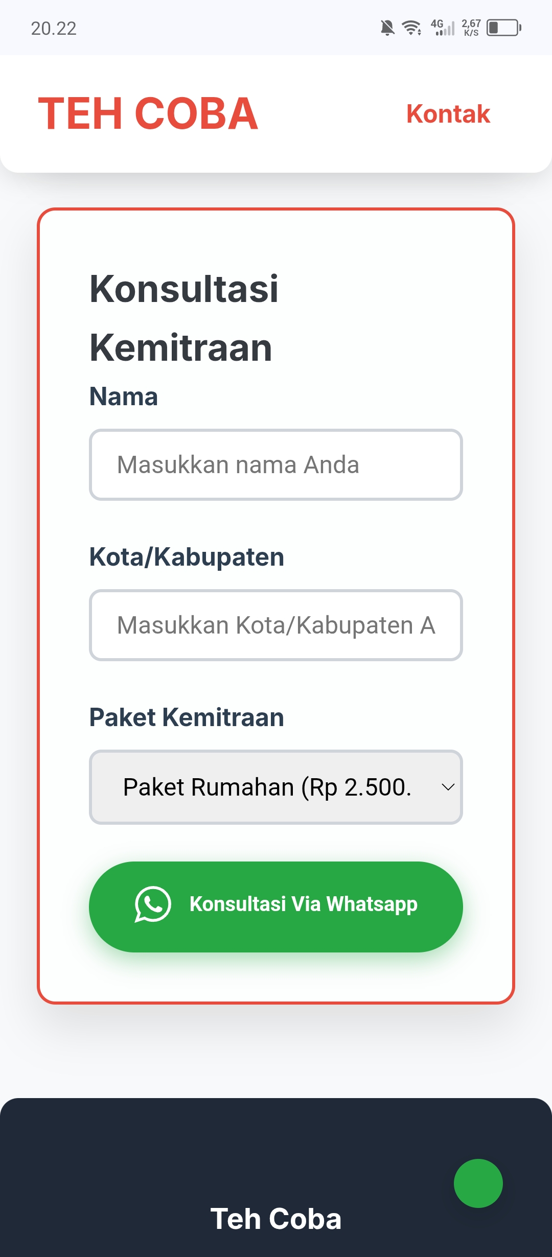 Landing Page Kemitraan Teh Coba: Bisnis Minuman Kekinian yang Menguntungkan